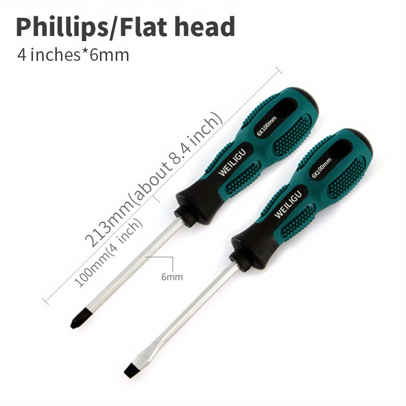Magnetic Slotted Flat Head and Phillips Screwdriver Set, Non-Slip, 3-4 Inch