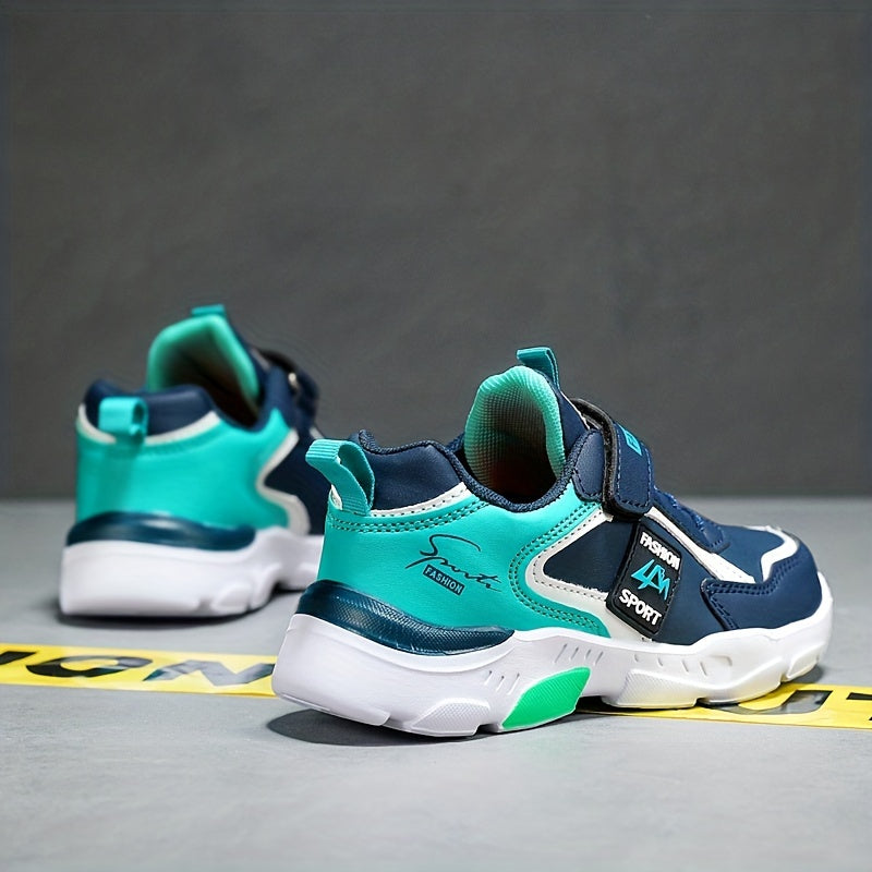 Мужские дышащие спортивные туфли с застежкой на липучке, нескользящей подошвой и повседневным беговым стилем в синем/желтом/белом цвете для всех сезонов.