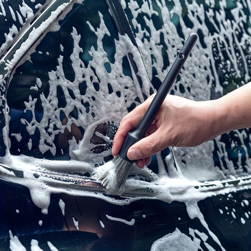 Set de 3 cepillos de cerdas suaves para detalles de coche de pelo de cerdo natural, limpieza exterior de neumáticos