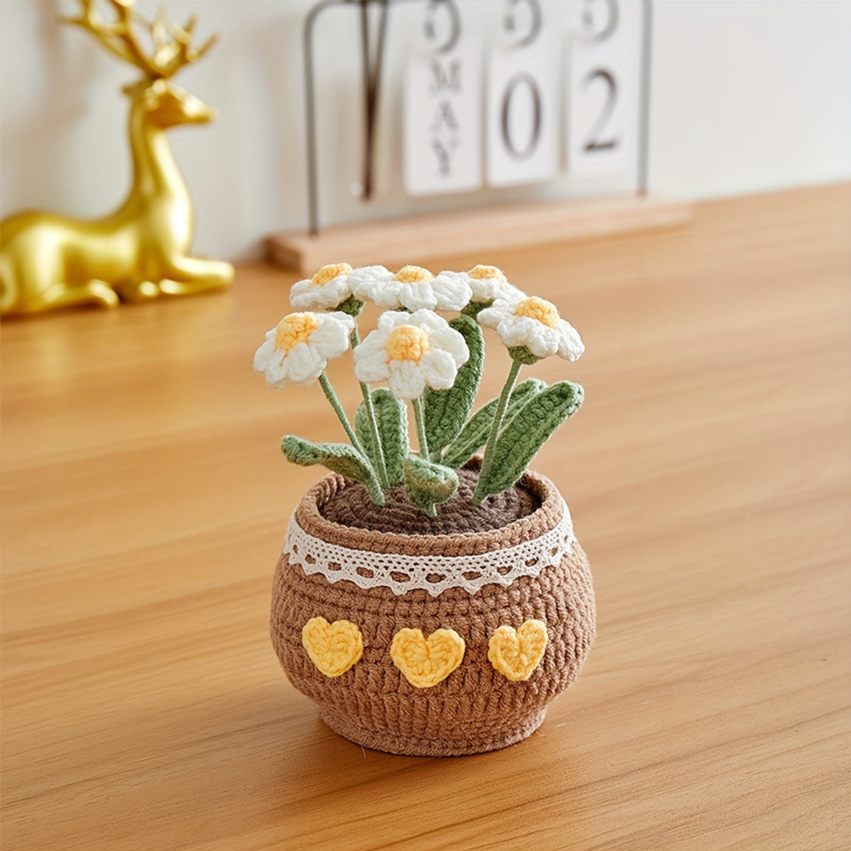 Handmade Crochet Tulip Bonsai Plant Decor Gift for Home Office Car