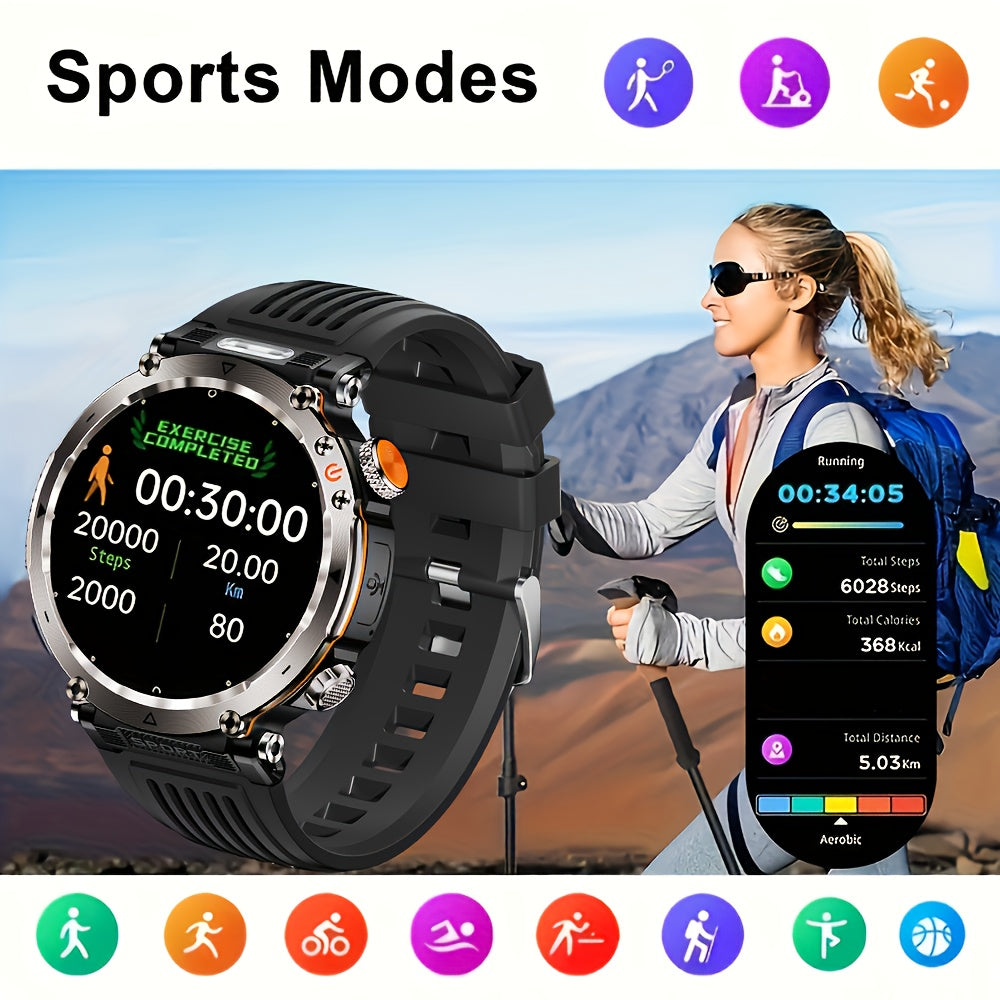 Men's Rugged Smartwatch 1.7 Inch Touchscreen Fitness Tracker Waterproof