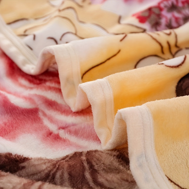 Manta de franela con estampado floral, cálida y suave para hogar, oficina, camping y viajes, 1 pieza