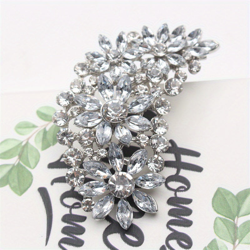 Women's Rhinestone Feather Brooch Hollow Design Pin Jewelry Accessory