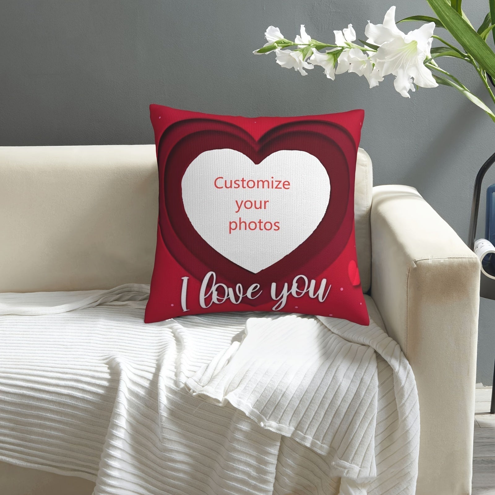 Customizable Double-Sided Love Photo Pillowcase Red and White Personalized Gift