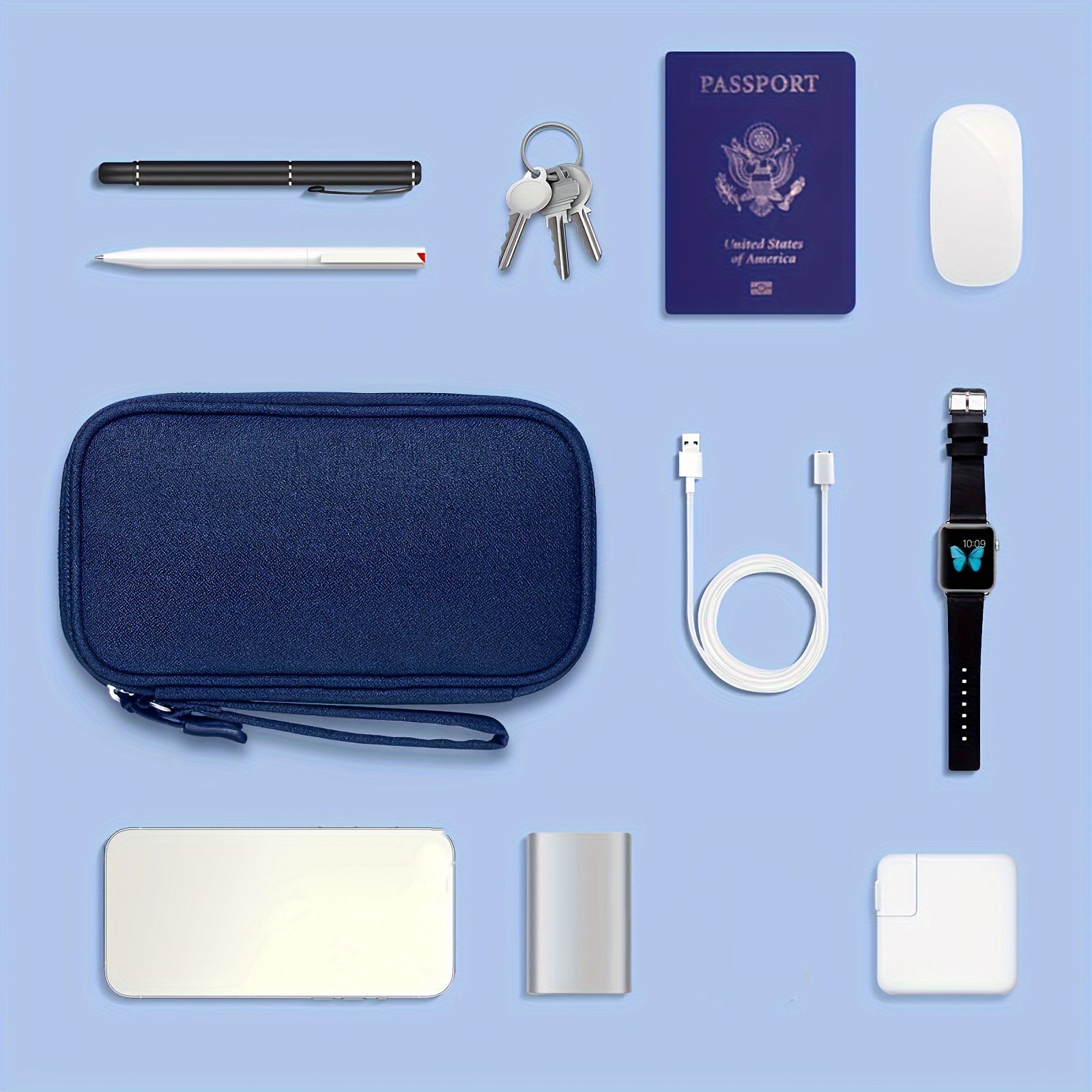 Bolsa organizadora de cables de viaje para cargadores, cables y auriculares, poliéster duradero y compacto