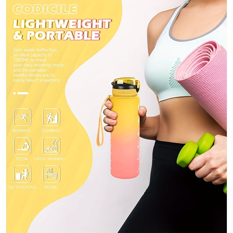 1L BPA-Free Sports Water Bottle with Straw and Time Marker