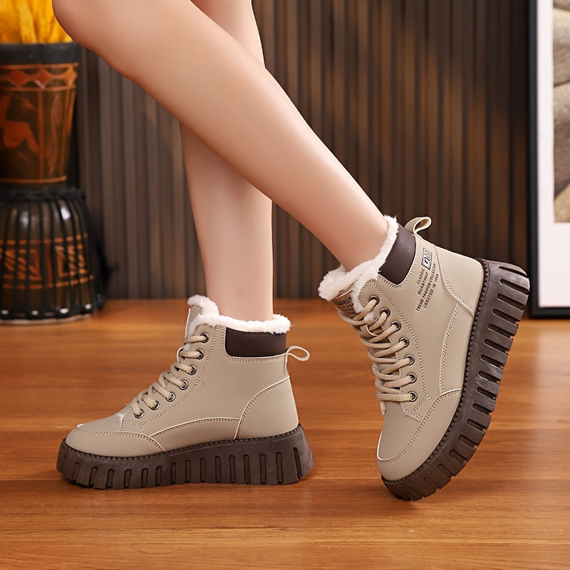 Women's Fleece-Lined Winter Boots High-Top Snow Casual Thick Sole
