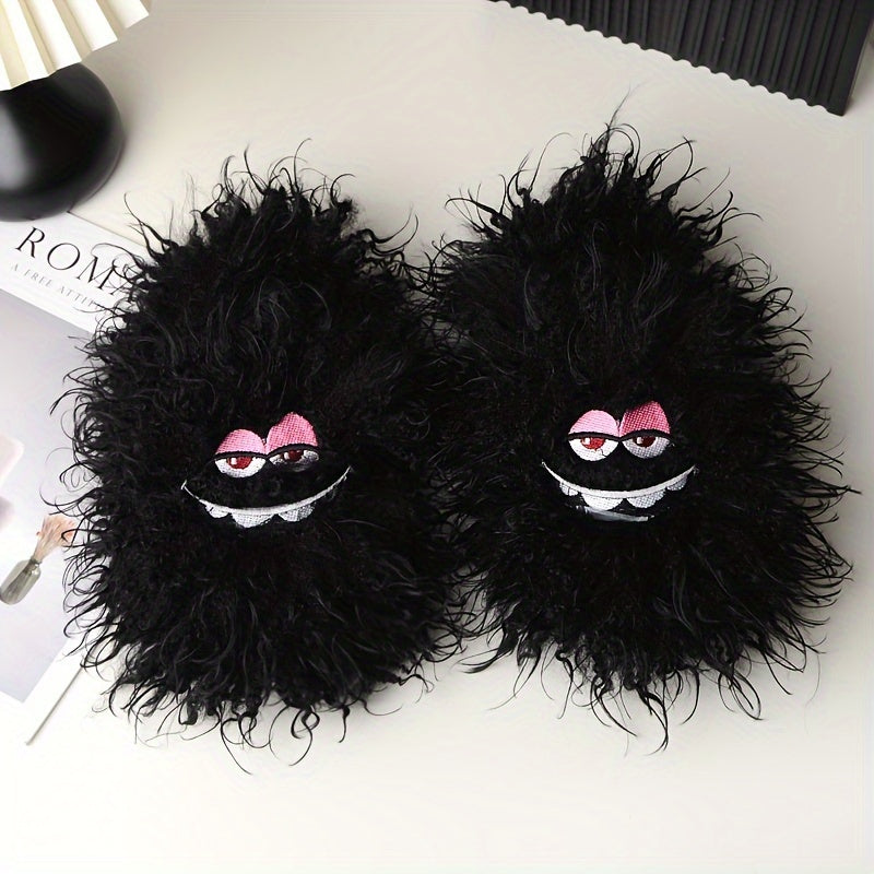 Women's Furry Slides Funny Face Cozy Slippers for Winter