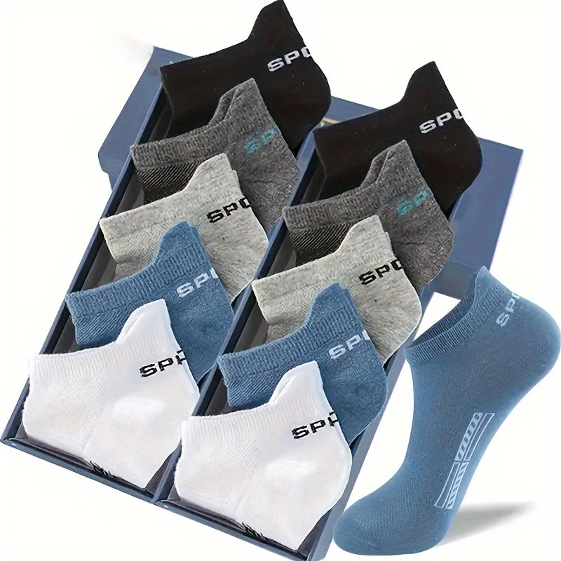Unisex Alphabet Pattern Athletic Ankle Socks 5 Pairs Breathable Mesh Polyester
