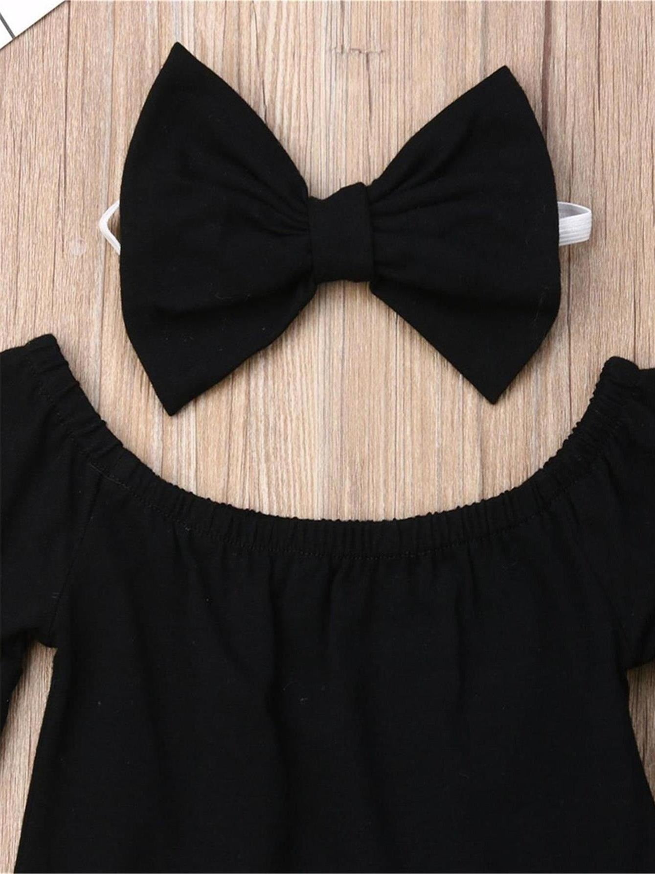 Toddler Girls Clothing Set Off-Shoulder Top Jeans Leopard Belt Headband Spring Fall Casual