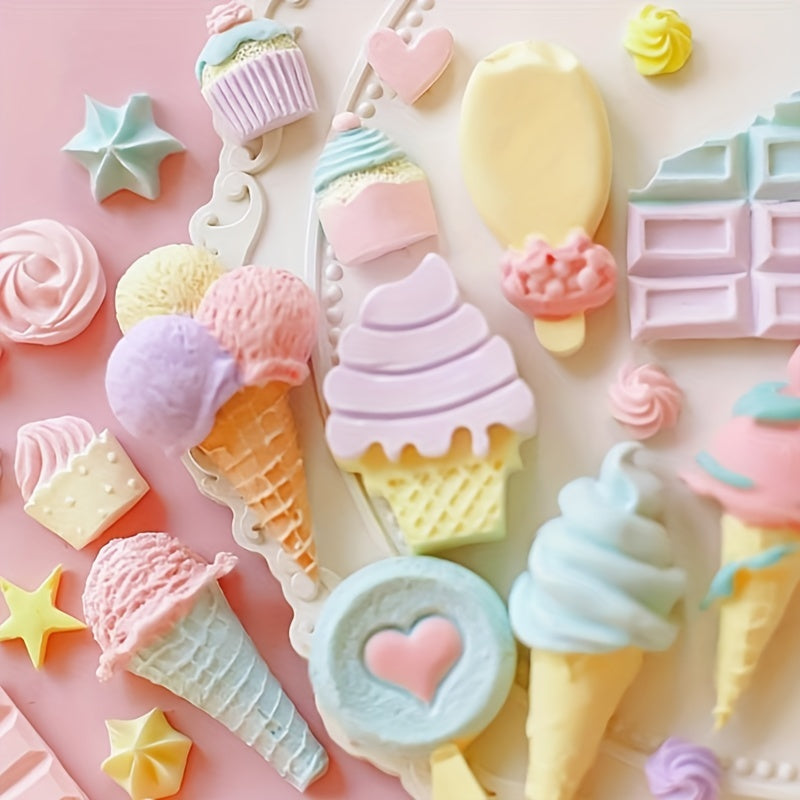 Qattiq shokolad, fondant, pechenye va muzqaymoq uchun muzqaymoq shaklidagi silikon qolip