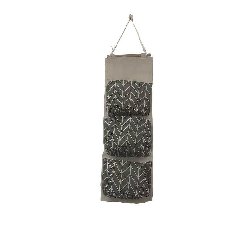 Waterproof Linen Hanging Storage Bag with 3-Tier Wall Mount and Wood Hanger
