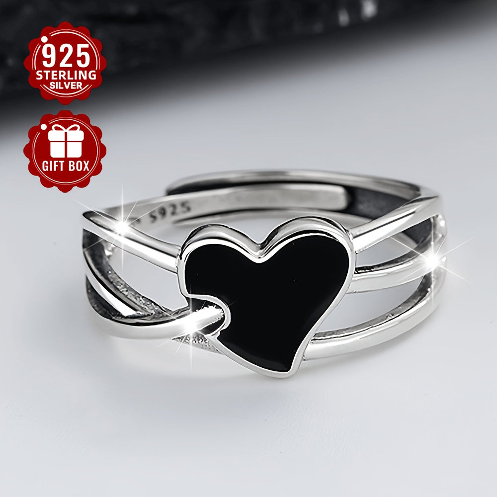 925 Sterling Silver Ochiq Halqa Qora Yurak Dizayni bilan, Xavfli Sevgi Ramzi, erkaklar va ayollar uchun mukammal. Ushbu yuqori sifatli sozlanadigan halqa xavfli sevgi mohiyatini ifodalaydigan bayonot bo'lagidir.
