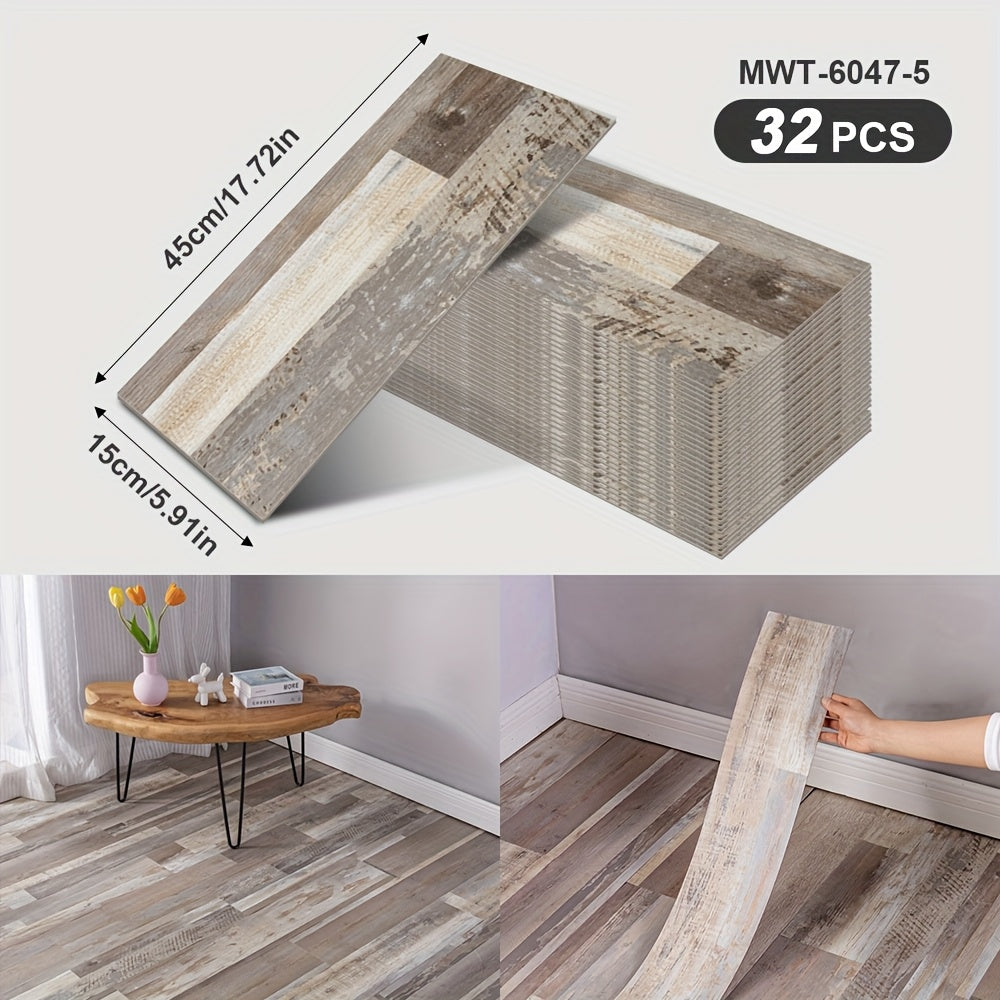 32-Pack Vinyl Flooring Tiles 15x45cm Self-Adhesive Wood Grain Stripes Indoor