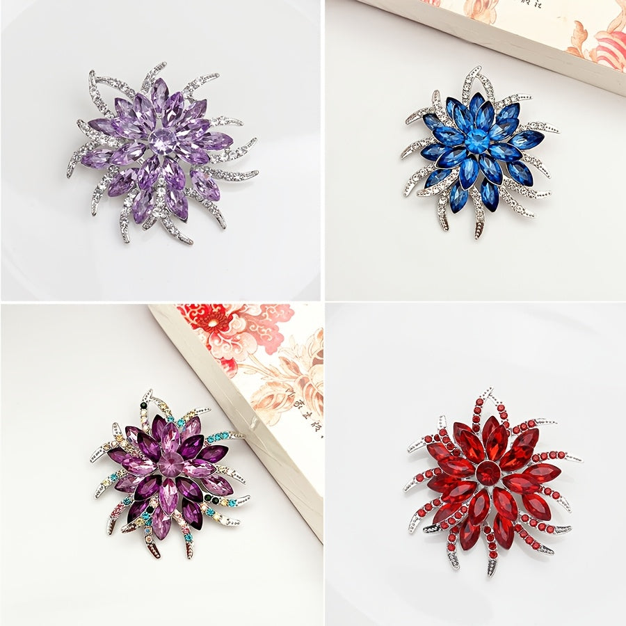 Qadimgi to'q sariq kristalli brosh pin, rhinestones va shisha noaniq shakl bilan, ayollar uchun