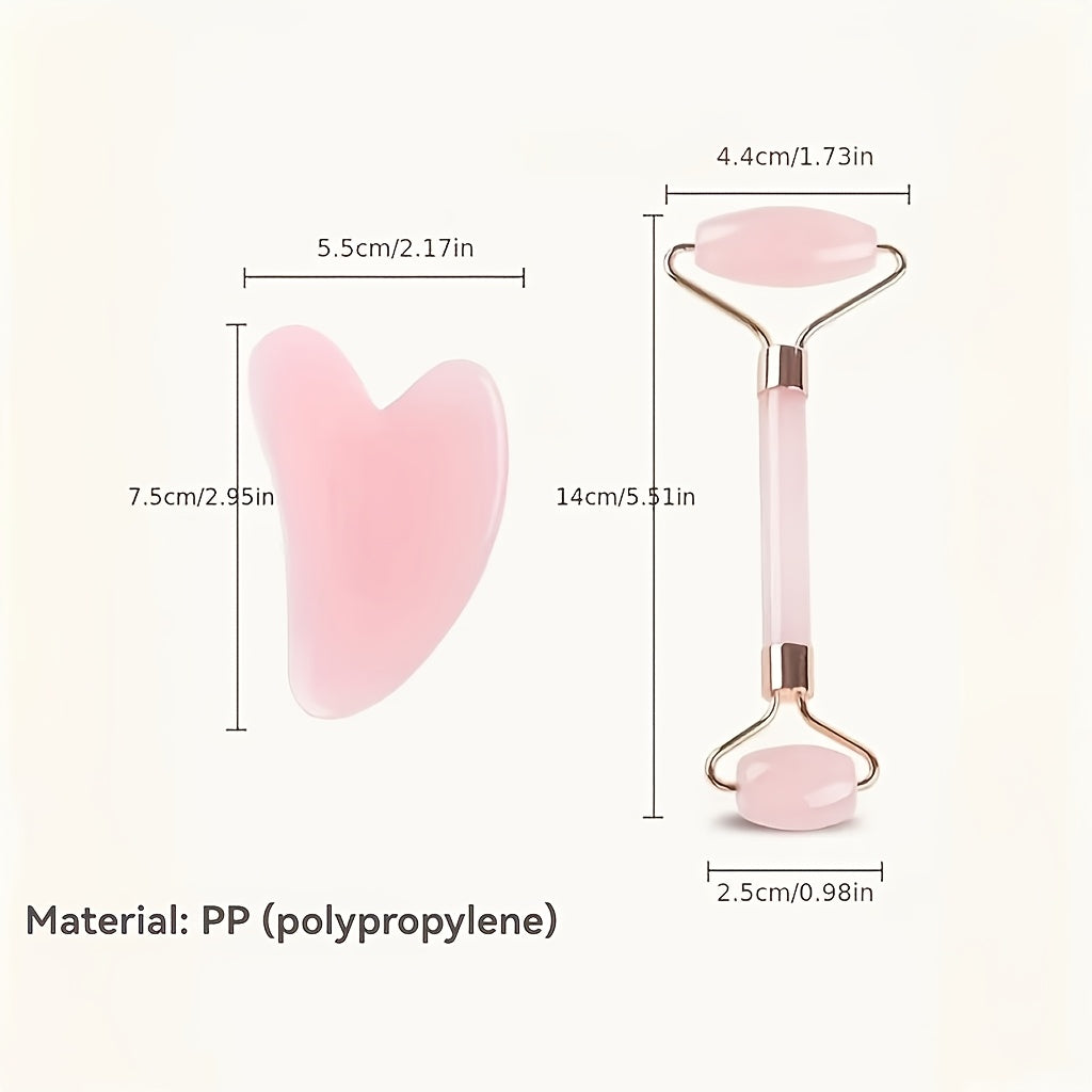 Pink Heart-Shaped Facial Roller and Gua Sha Set for Face and Eye Relaxation