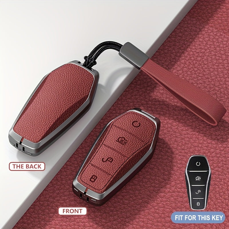 Alloy Car Key Cover Brown Protective Keychain for Remote Key Fob