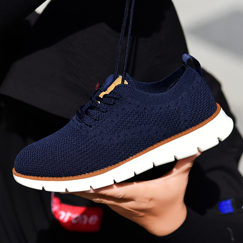 Men's Breathable Knit Business Casual Shoes Beige Brown Leather Upper EVA Sole Round Toe All-Season