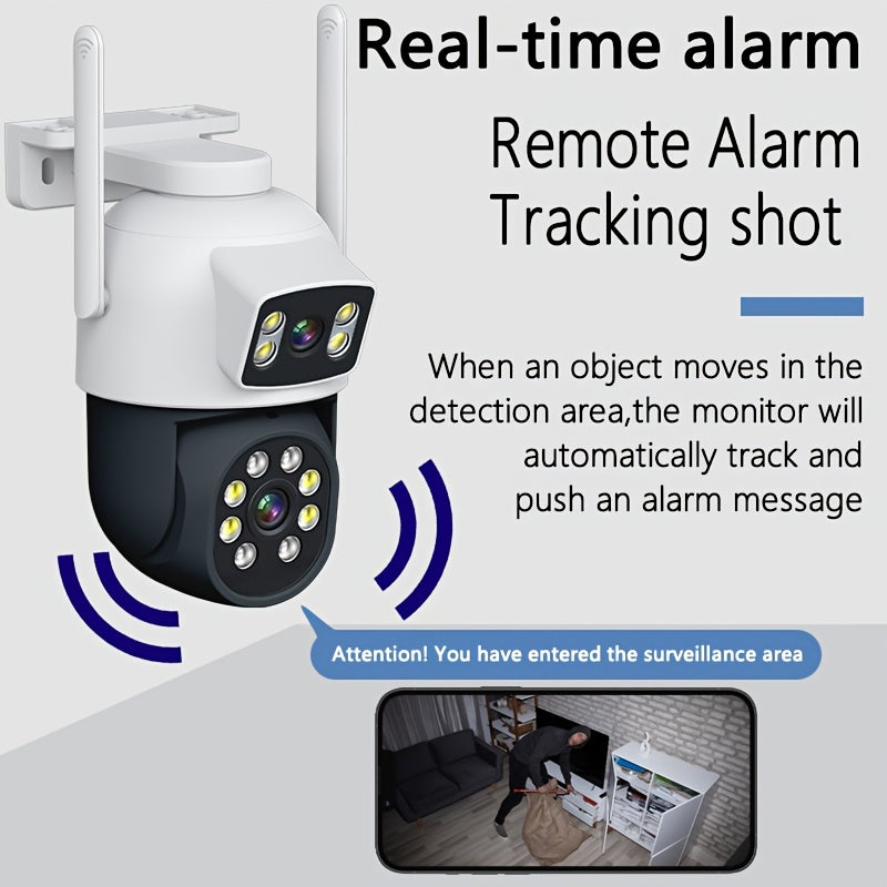 Dual Lens Outdoor Security Camera with Color Night Vision Waterproof 360° PTZ WiFi Dome Bullet