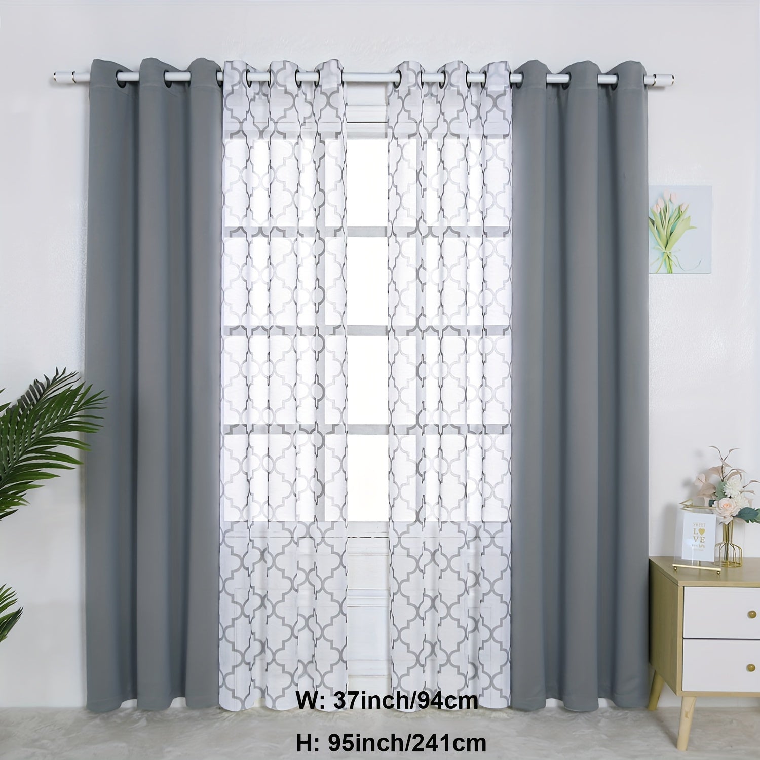 Blackout Curtains and Sheer Panels Set with Snowflake Pattern Indoor Window Decor