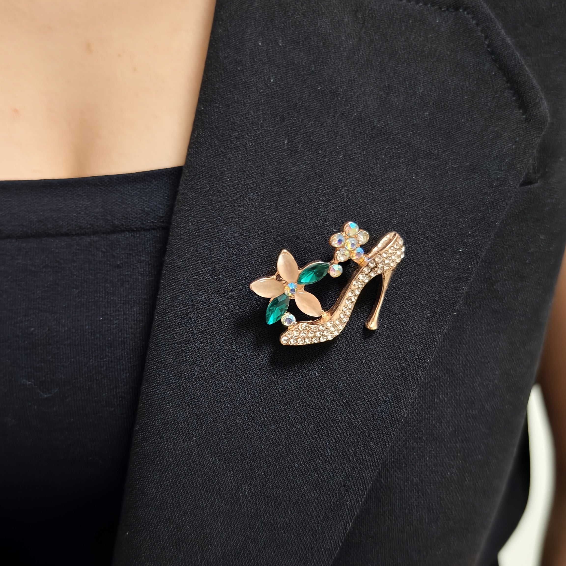 Set of 5 Vintage Brooch Pins with Rhinestones and Glass Crystals Floral Butterfly Designs for Gifts and Parties