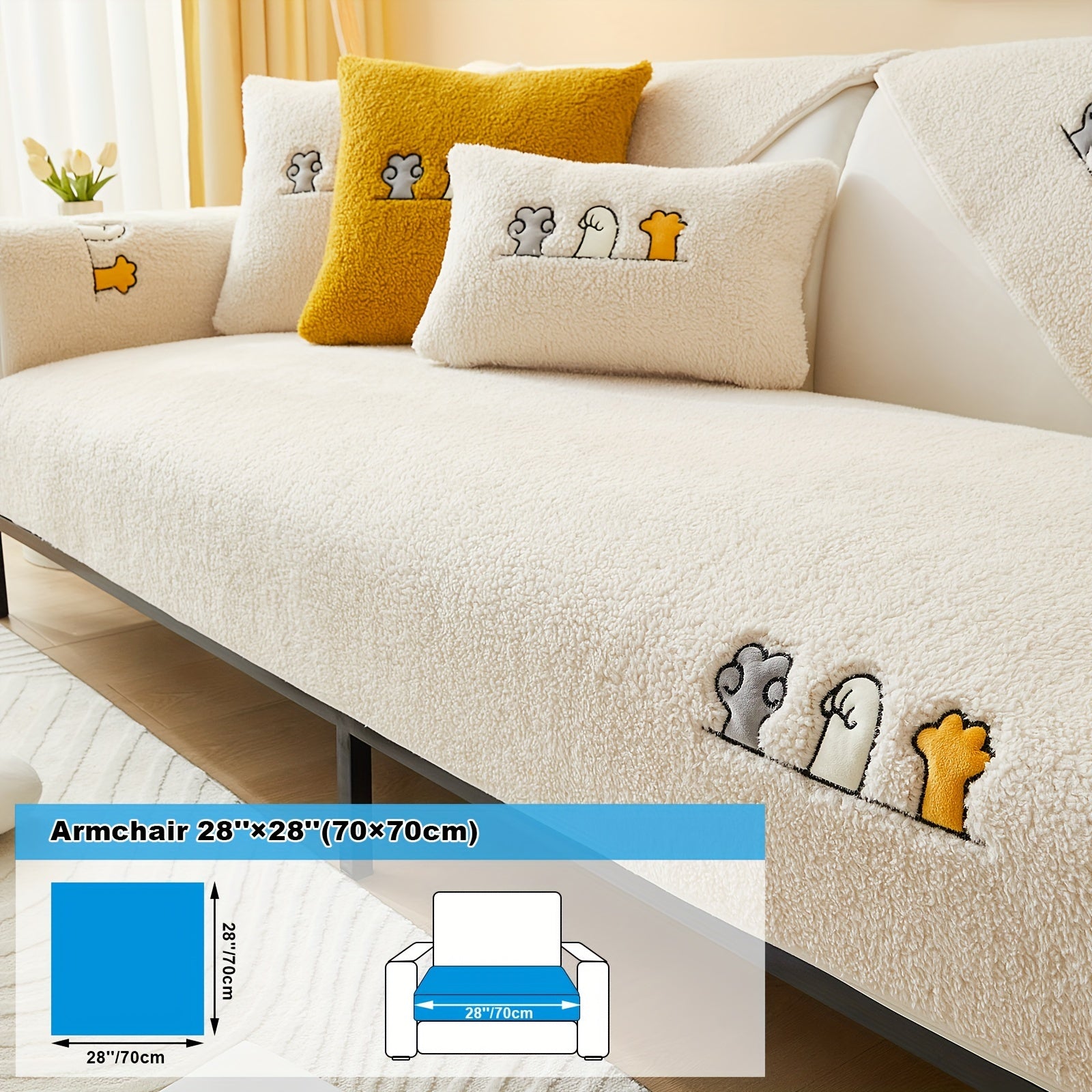 Софа с чехлом из шерпы, дружелюбным к домашним животным и нескользящим защитным покрытием для домашнего декора.