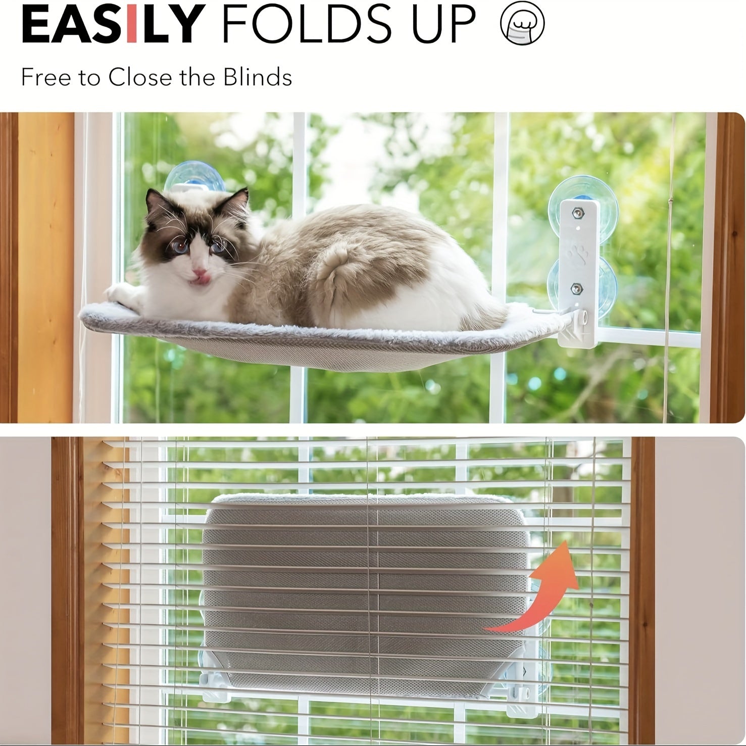 Foldable Cat Window Perch Hammock with Steel Frame Suction Cups Reversible Indoor Sunbathing Bed