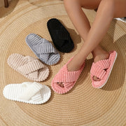 Women's Plush Slippers Soft Comfortable Indoor Shoes Striped Casual
