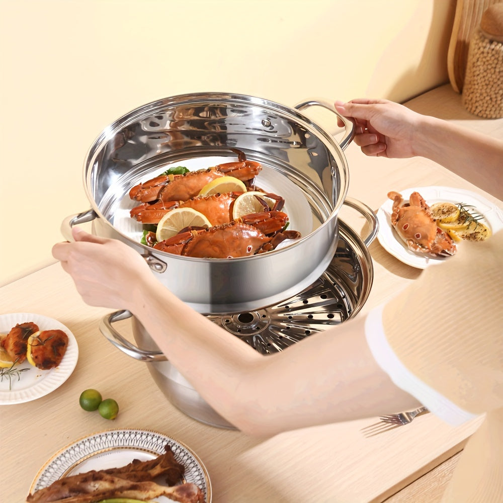 Vaporera de acero inoxidable de 3 niveles, 30.48cm para panecillos, mariscos, sopa, inducción, gas