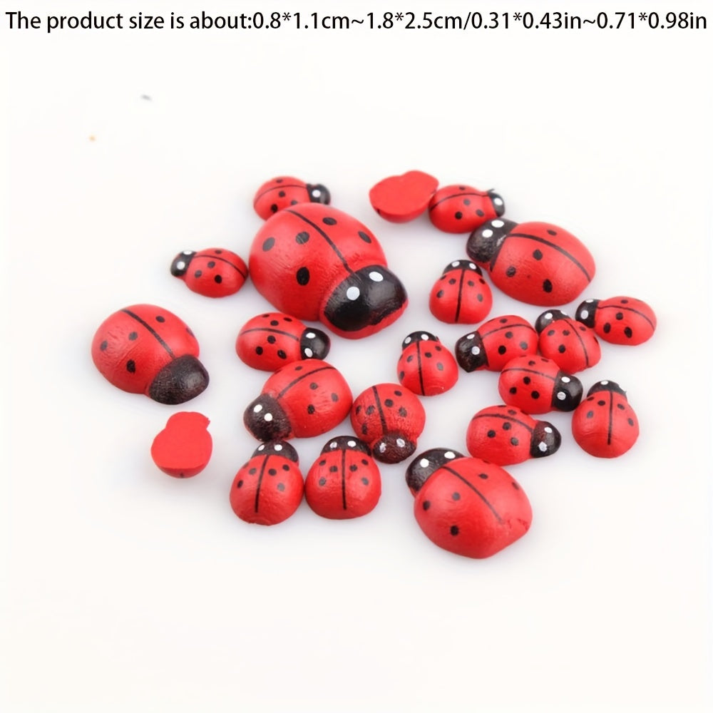 Ladybug Charms 100 Pcs Red Wooden Beetle Pendants with Star Design for Jewelry Making