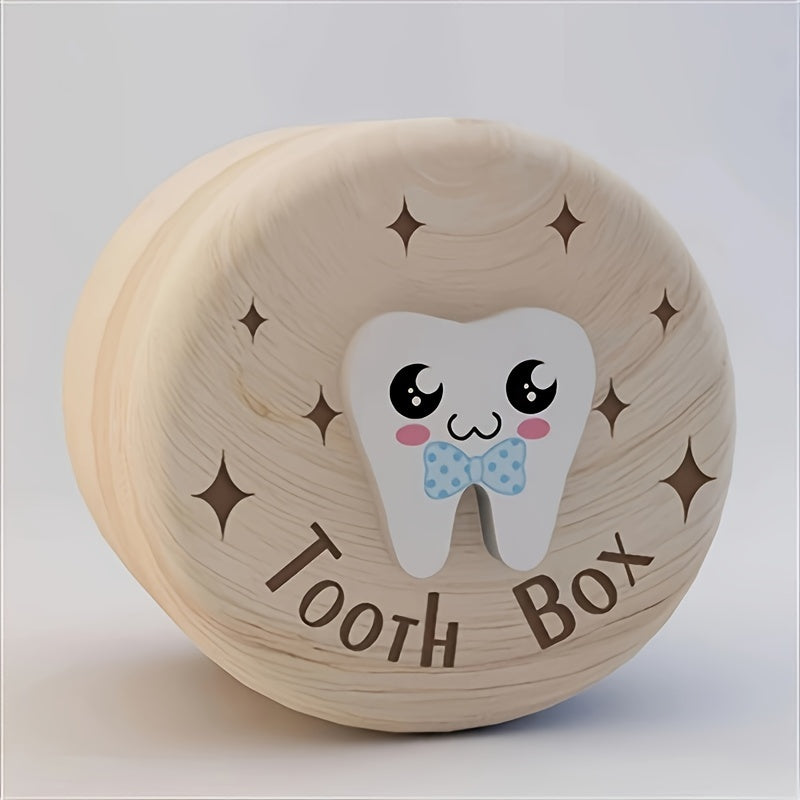 Wooden Tooth Fairy Box for Kids Round Keepsake Gift for Boys and Girls