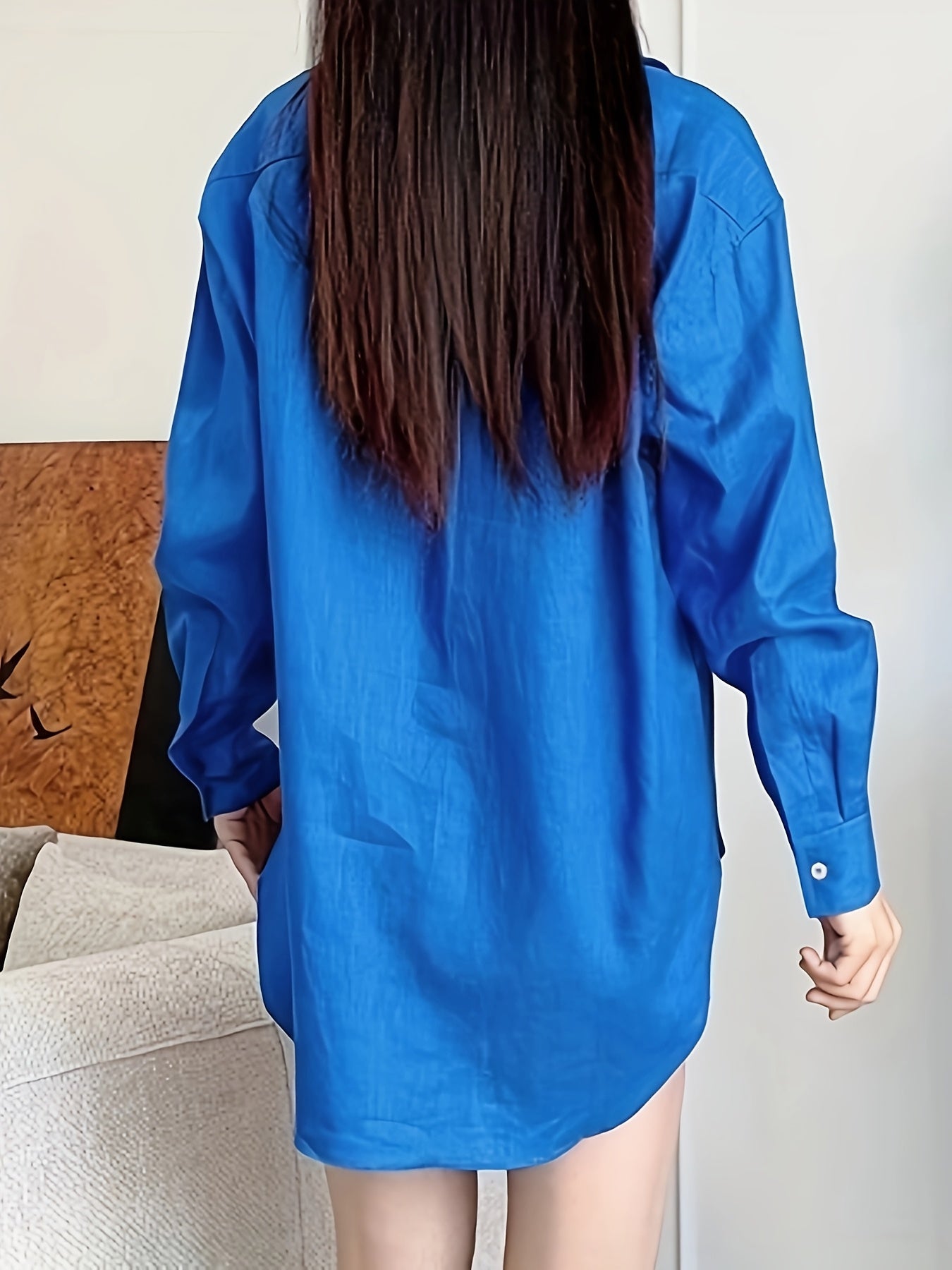 Plus Size Women Solid Color Button-Up Shirt Casual Dressy Top