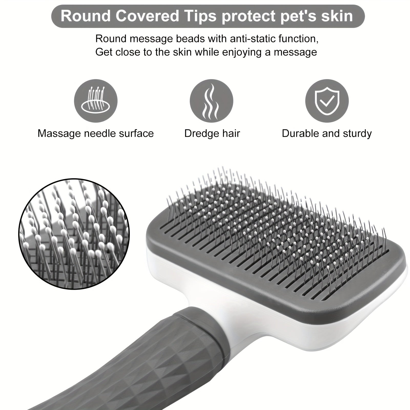 Pet Grooming Brush for Dogs and Cats Deshedding Massage Comb with One-Click Hair Removal Plastic Handle