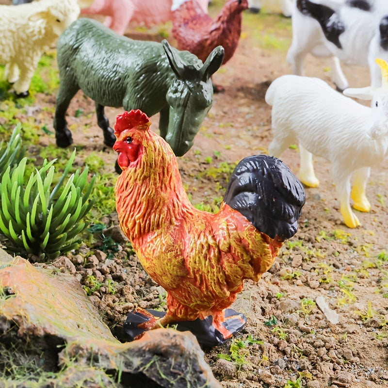 12-Piece Farm Animal Figures Set for Children Aged 3-6 PVC Miniature Play Animals Chickens Ducks Geese Horses Cows Educational Toy