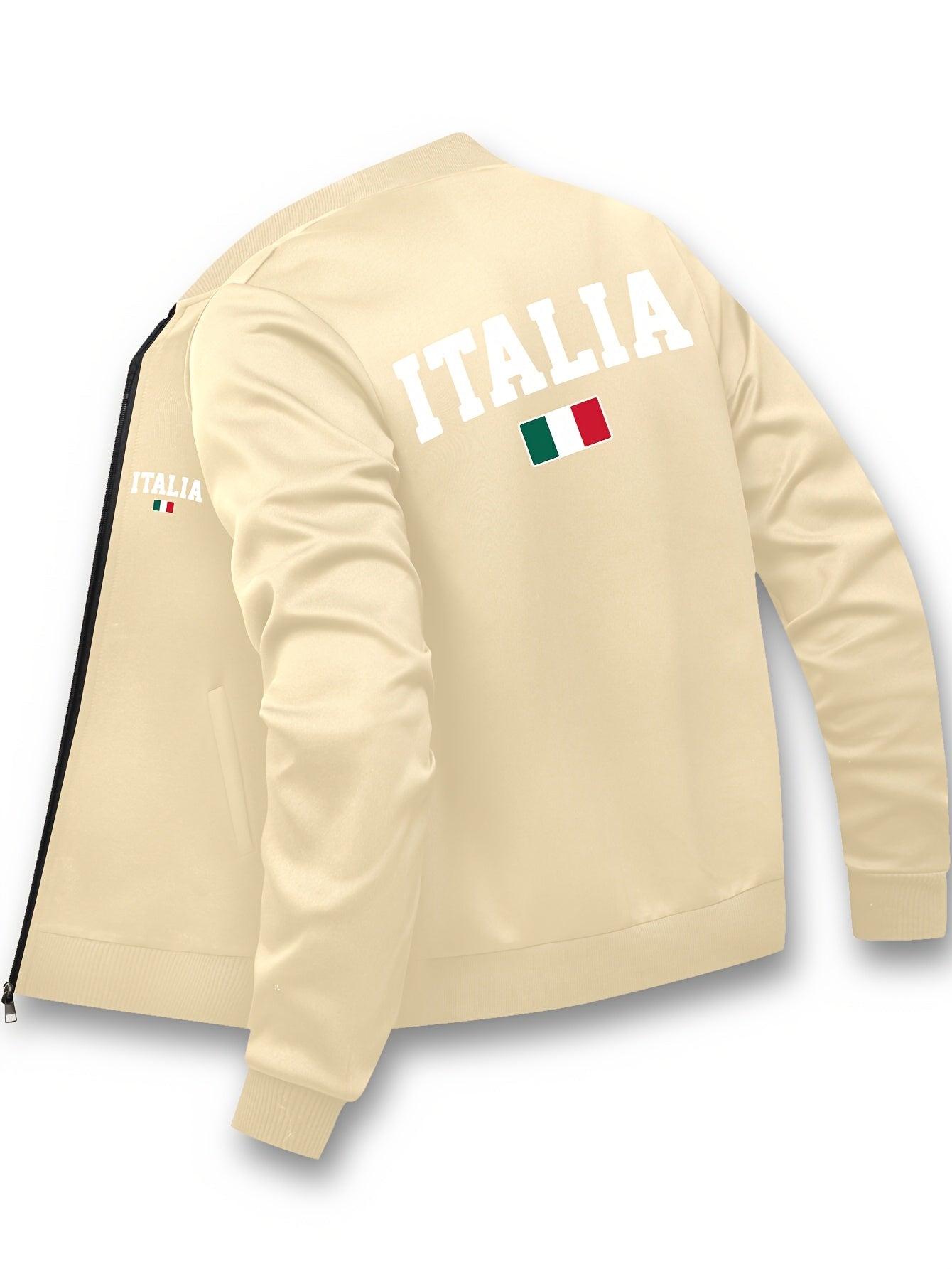 Men's Red Italian Flag Print Bomber Jacket with Zipper Pockets Stand Collar for Fall Winter