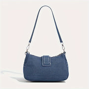 Girls Denim Shoulder Bag PU Solid Color Zipper Autumn Winter Retro Style