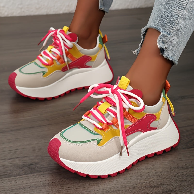 Women'S Casual Canvas Sneakers Colorful Striped Low-Top Lace-Up Shoes