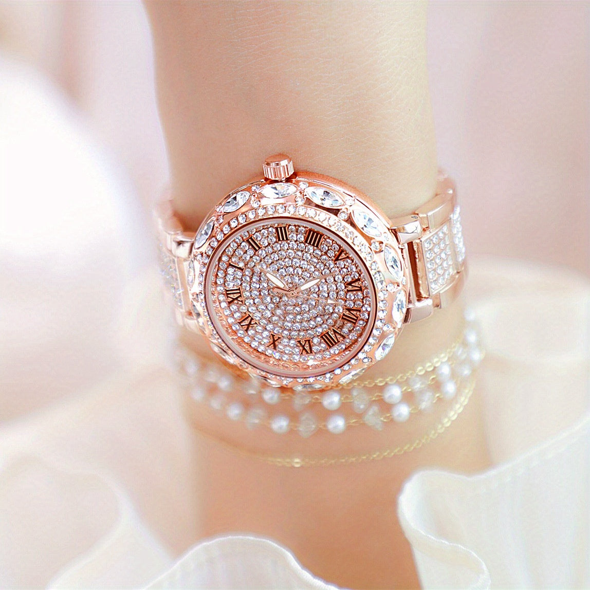 Women's Roman Numeral Bracelet Watch with Rhinestone and Quartz