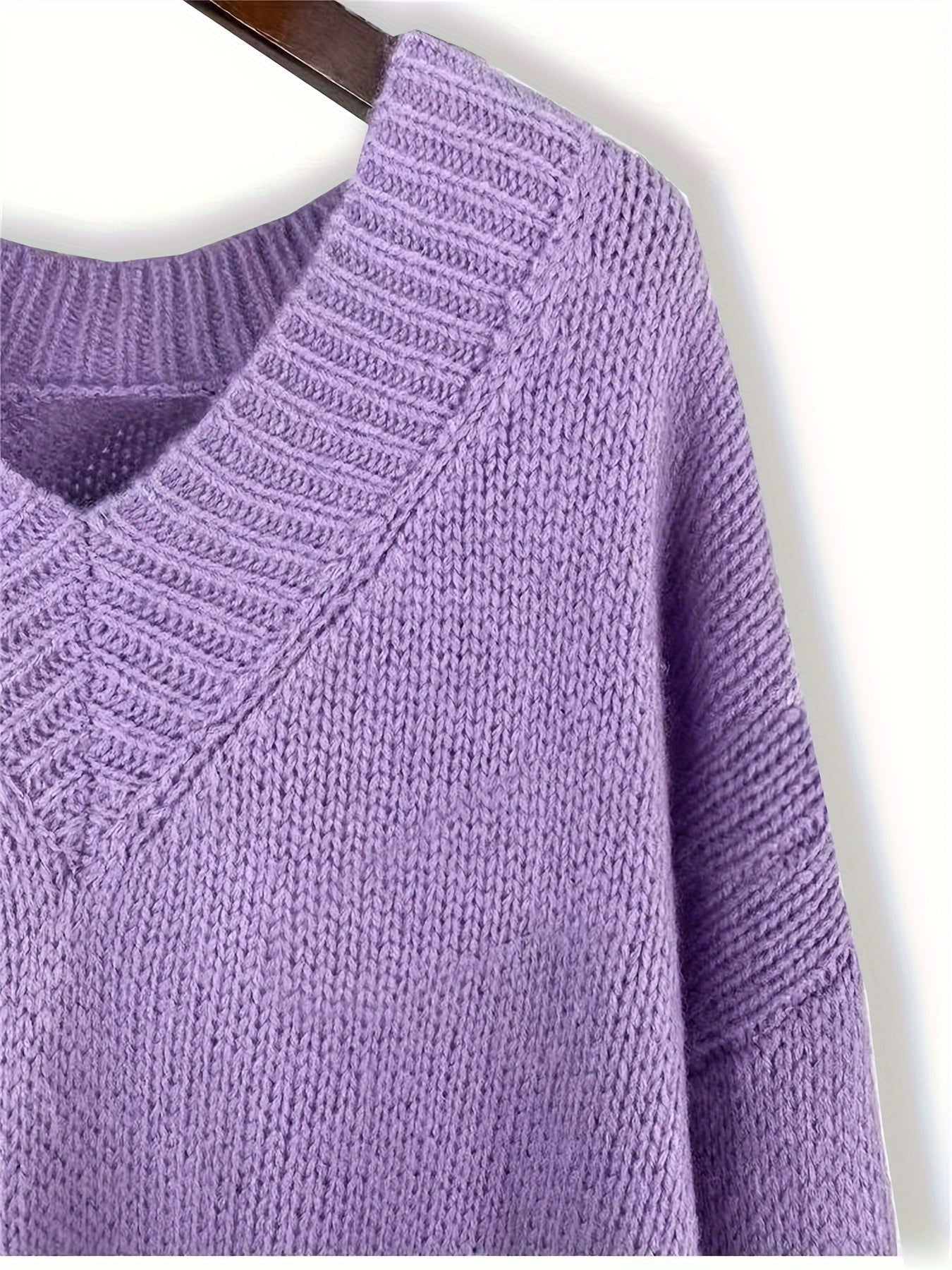 Plus-Size Women's Knit Sweater Taro Purple Loose Fit Casual Top