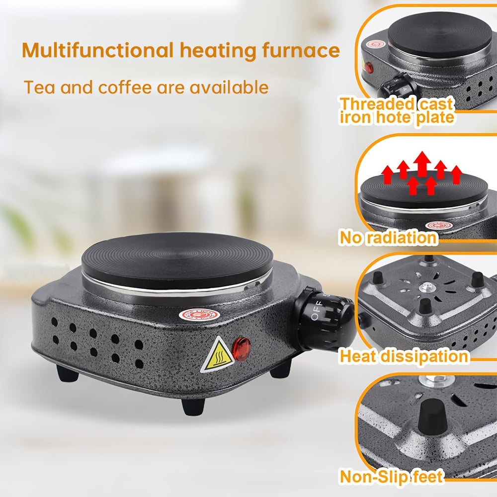 Electric Heating Stove 500W with 5-Level Temperature Control Iron Material Knob Control for Household Use in Mocha