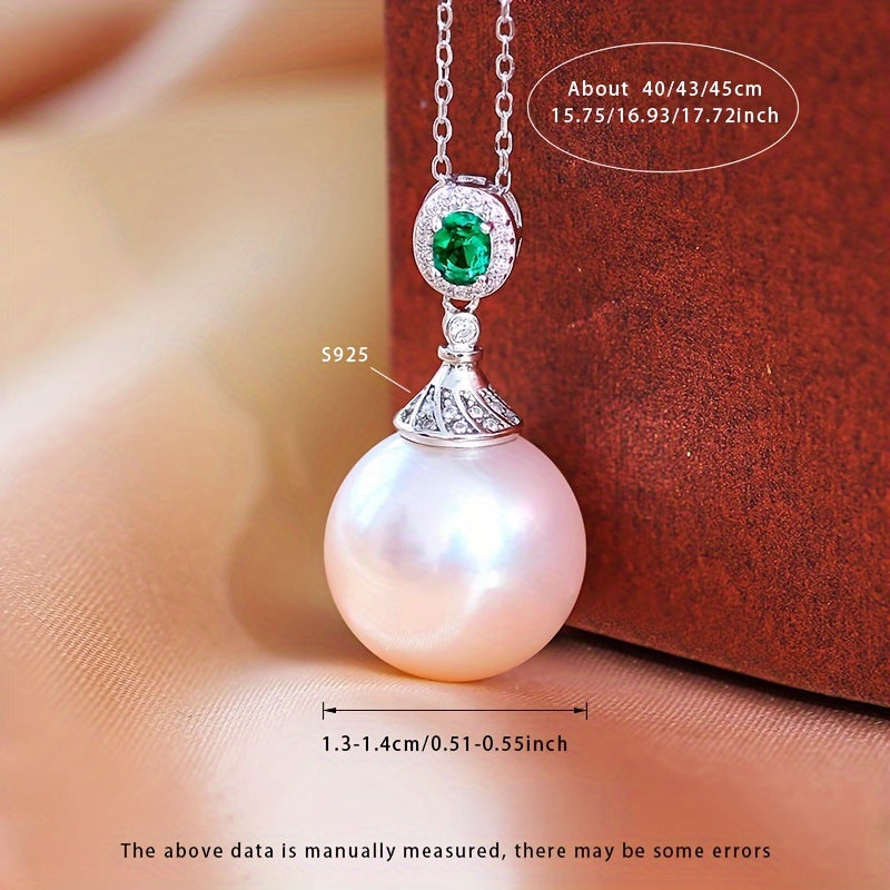 Silver Pendant Necklace with Natural Freshwater Pearl 13-14mm Jewelry Gift Box
