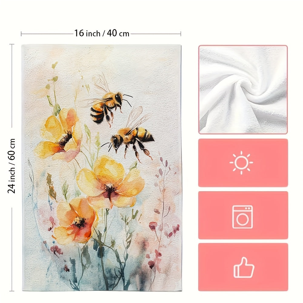 Juego de 2 toallas de cocina de acuarela con abejas y flores, 40x60 cm, absorbentes