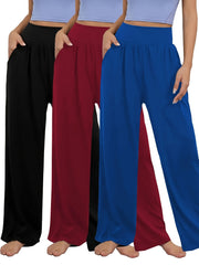 Plus Size Women's Wide Leg Pants with Pockets Casual Elastic Waist Solid Colors