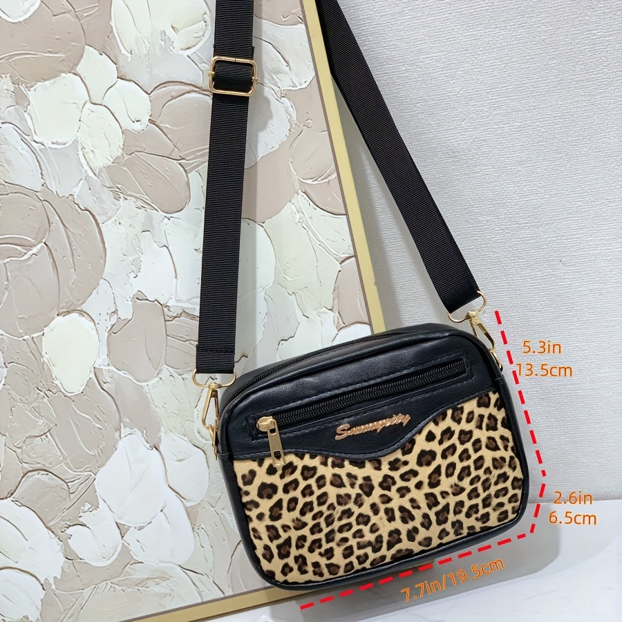 Bolso bandolera de leopardo para mujer, pequeño, de PU negro, casual, con bolsillo para teléfono y monedero