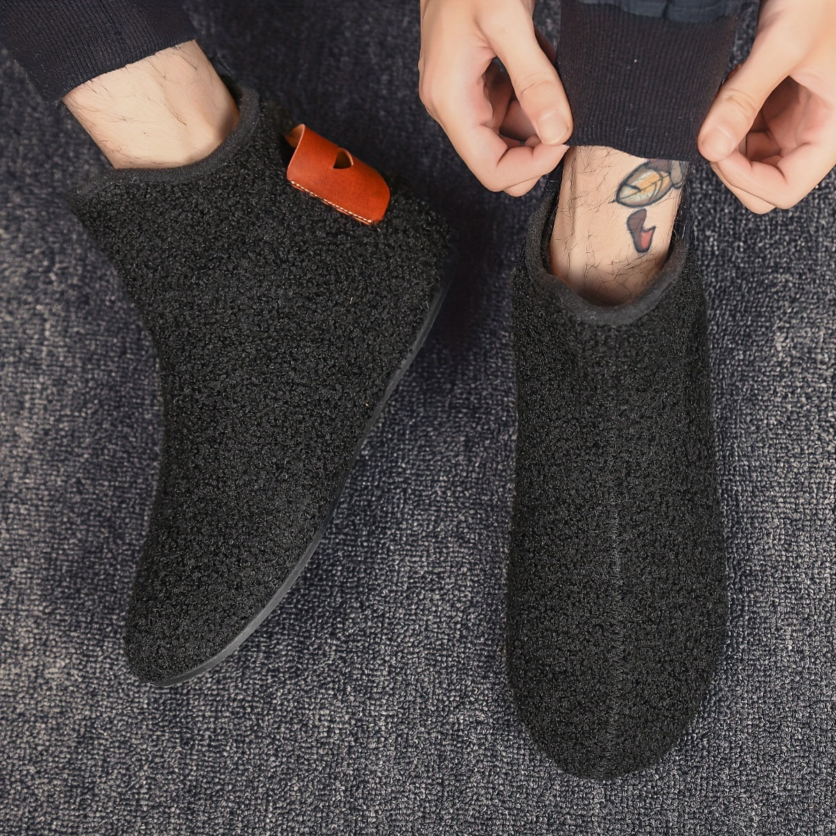 Pantuflas masculinas de interior tipo slip-on para tobillo con suela de goma antideslizante y forro de felpa