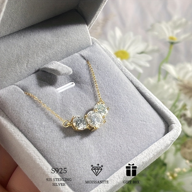 Sterling Silver Necklace with 2-4ct Moissanite Pendant White Gold Clavicle Chain for Women