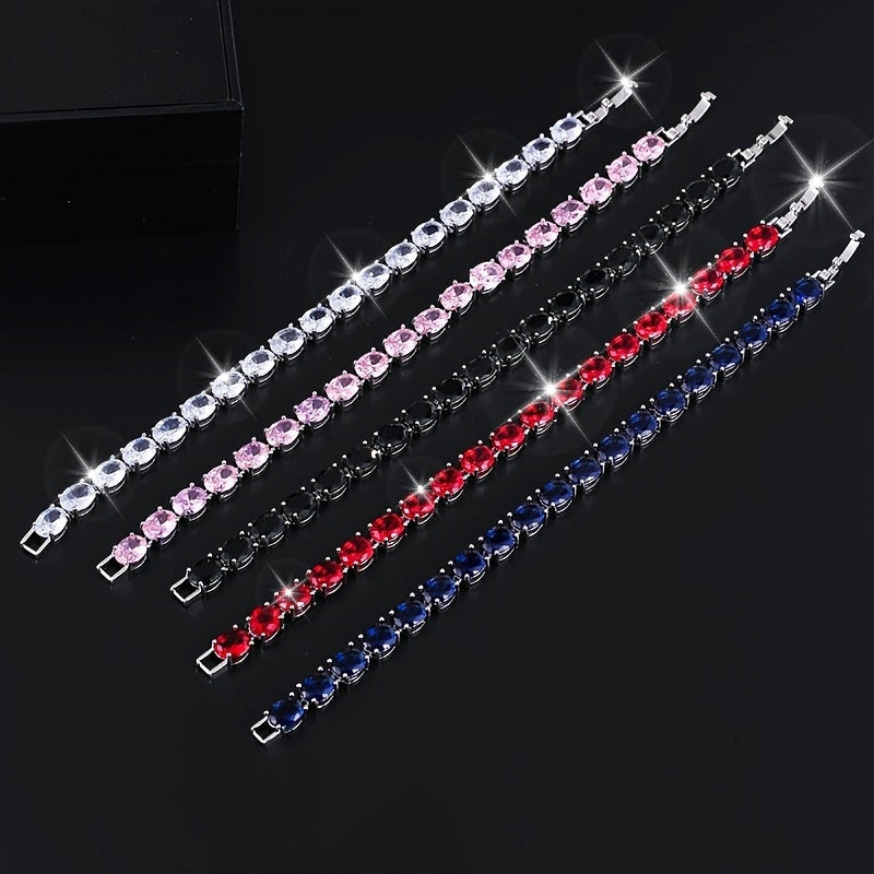 Zirconia Tennis Bracelet with Egg-Shaped Design Silver Jewelry for Women