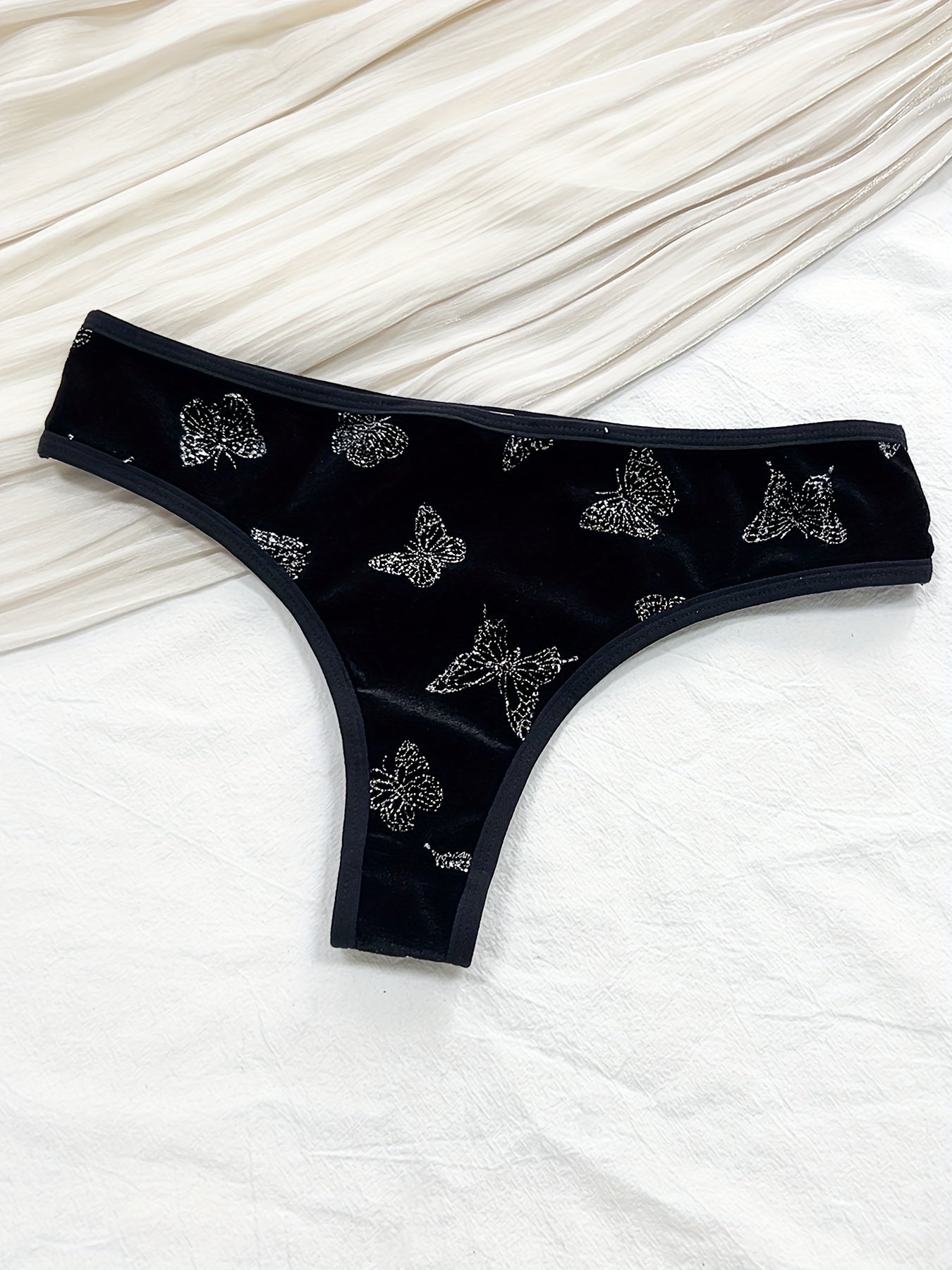 Velvet Butterfly Print Lingerie Set for Women Camisole and Panties