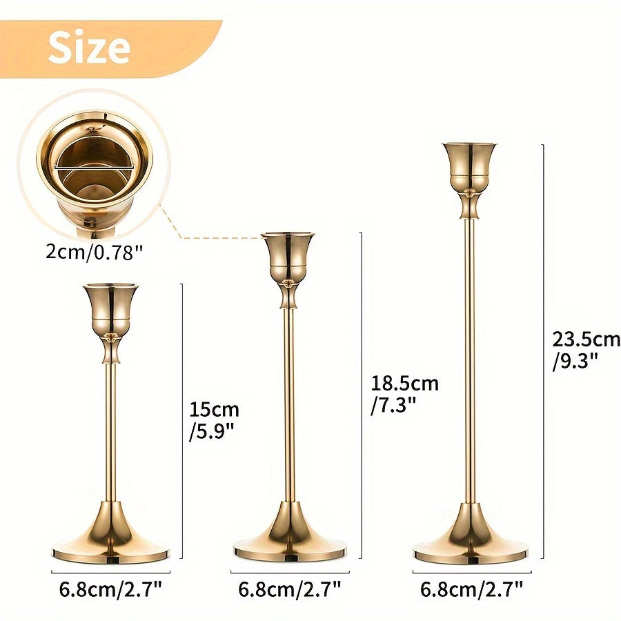 Brass Cone-Shaped Candle Holders Set for Vintage Modern Decor Centerpieces Mantels Weddings Christmas Housewarming