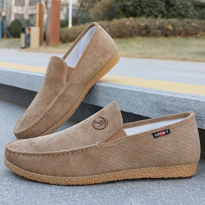 Mocasines beige para hombre de pana con forro de malla transpirable y suela antideslizante para uso exterior y casual